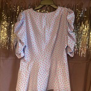 Women’s Light Blue Polka Dot Puff Sleeve Top - Pink Dots